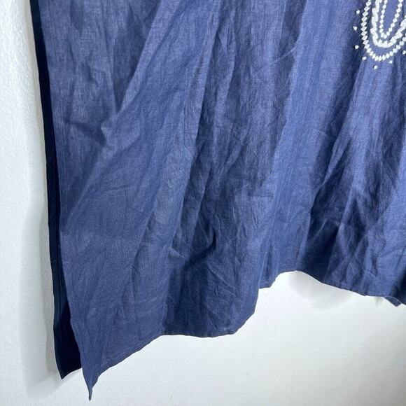 Talbots Navy Blue 100% Linen Embroidered Poncho V-neck Poncho Top L Women's - Picture 9 of 12